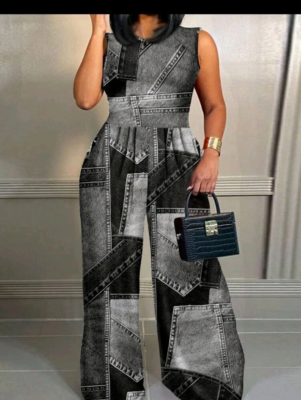 Monochrome Patterned Women's Jumpsuit
